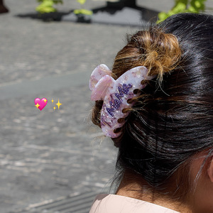 Acetate Claw Clip Shark Clip Hair Accessory With Mama Rhinestone Lettering Pink Purple Women Casual Headdress - Product Image 3