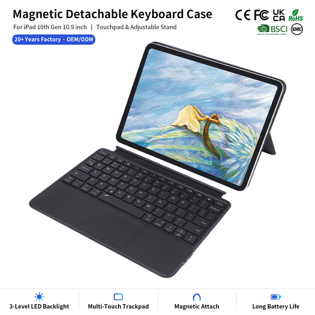 Magnetic Detachable Keyboard Case for iPad 10th Generation 10.9 Inch with Touchpad 2-in-1 Wireless Split Keyboard Folio Stand