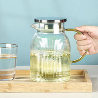 Pichet en verre résistant à la chaleur avec couvercle en plastique Carafe à eau avec poignée Pichet à boisson pour jus de fruits maison et thé glacé