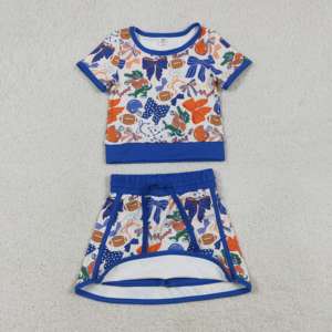 RTS เสื้อยืดสำหรับเด็กผู้หญิงตัวน้อยโบว์มาสคอตแบบลำลองใหม่กระโปรงสั้นชุดซับในชุดเชียร์น้องสาวชุดเสื้อผ้าสำหรับเด็ก - Product Image 5