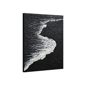 JUHOME - <span class=keywords><strong>Arte</strong></span> de Pared en Lienzo con Diseño de Olas del Océano en Blanco y Negro, 24x36, Vertical, Pintado a Mano, <span class=keywords><strong>Arte</strong></span> Moderno para Sala de Estar, Dormitorio u Oficina - Product Image 1
