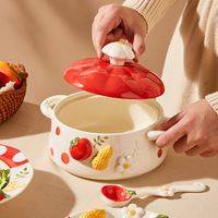 Service à thé en céramique style INS, motif fruits mignons, comprenant bol, assiette, théière, tasse et soucoupe, décoré sous glaçure et peint à la main, pour le thé de l'après-midi