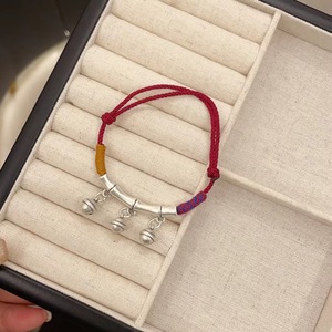Rising Step By Step Bell <b>Bracelet</b> 999 Pure Silver Bamboo Woven Red <b>Rope</b> Women Gift For Wealth And Good Fortune - Product Image 2