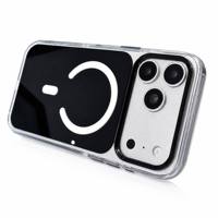 Étui de téléphone magnétique de luxe en acrylique pour iPhone 17 16 15 14 13 Pro Max, coque antichoc avec bouton métallique et chargement sans fil