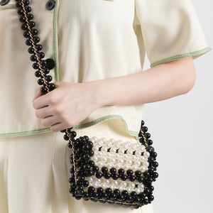 Monederos y bolsos de lujo para mujer, bolso de mano de noche con cuentas a la moda, bolsos de hombro tipo bandolera con cadena de perlas para mujer - Product Image 4
