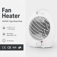 Ventilateur chauffant ovale portable avec thermostat, chauffage d'appoint 3 modes chaud/brûlant 2000W, température réglable, protection contre la surchauffe, ignifuge, CE ERP