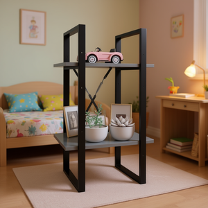 Armoire en bois d'ingénierie à 2 niveaux, grise, 15,7x11,8x27,6 pouces, pour rangement d'objets d'enfants, design minimaliste - Product Image 2