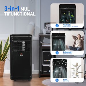 <b>Portable</b> 8000 BTU <b>AC</b> <b>Unit</b> with Remote Control 24H Timer & Dehumidifier Fan Low Energy Battery Powered for 161Sq Ft Black Color - Product Image 4