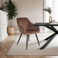 Fauteuil rembourré au design simple, tissu en velours, style nordique moderne 2025, chaises de salle à manger avec pieds en métal pour salle à manger, salon