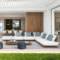Ensemble de salon de jardin en aluminium et teck de style chinois moderne pour villa haut de gamme, mobilier de terrasse extérieure pour maison d'hôtes et jardin