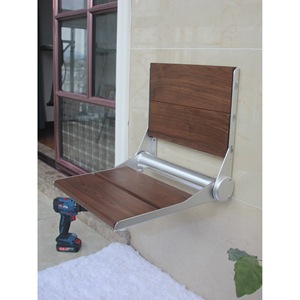 Banc mural à ressorts en bois massif, chaise pliante en acier inoxydable 304, tabouret de salle de bain pour changer de chaussures - Product Image 1