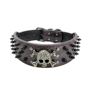 Venta caliente cabeza redonda patrón de calavera PU <span class=keywords><strong>Collar</strong></span> para mascotas con remache de uñas <span class=keywords><strong>Collar</strong></span> de perro decorativo de Color sólido - Product Image 6