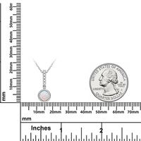 Mode Opale Synthétique 925 Sterling Silver Round Cut Cut Bezel Blanc 6mm Opale Long Pendentif Collier pour Femmes