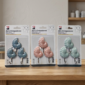 Ganci Decorativi Misti a Forma di Conchiglia in Plastica e Acciaio Inossidabile per Cucina e Armadio, 3 Pezzi, 12 per Vassoio - Product Image 4