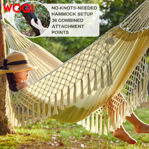WOQI Hamaca de macramé de lona de algodón individual Cama de jardín de ocio interior y exterior <span class=keywords><strong>blanca</strong></span> Tipo de producto Hamacas - Product Image 5