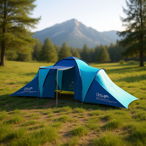 Tente de camping bleue et bleu clair pour 6 personnes, double couche, tissu Oxford, une chambre, un salon, trois saisons, tente d'extérieur - Product Image 2