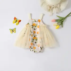 2023 Summer Infant Toddler Clothes Outfits Vest Top Shorts 100%cotton Flower Print Girls Baby Tutu Romper