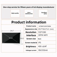 Écran LCD Shenghe 9 pouces, écran vertical IPS, résolution 720x1280, interface MIPI, rétroéclairage LED industriel, 400 Black Reversal