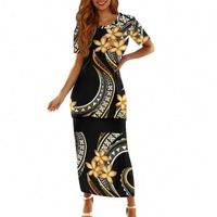 Robe maxi décontractée à col rond Puletasi des Samoa, robe tribale polynésienne 2 pièces, vêtements d'île sur mesure en grande taille