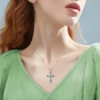 Collier pendentif croix rose en argent sterling 925 avec incrustation d'opale, charme religieux pour femmes