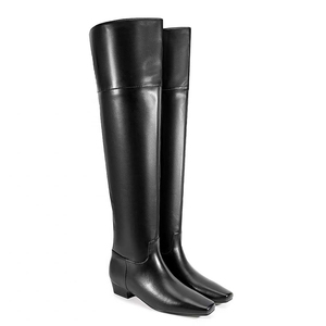 Simple Design Square Toe Shoes Over the Knee High Women Flat Long <b>Boots</b> Wide Top Low Chunky Heels <b>Boots</b> for Ladies - Product Image 5