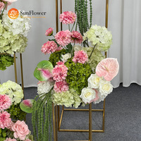 Aanpasbare roze en groene kunstbloemen boog voor bruiloft bloemstukken hortensia's kunstbloemen bruiloft