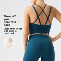 Soutien-gorge de sport respirant en nylon recyclé, écologique, à maintien élevé, avec bretelles croisées pour le yoga, la course et le fitness, avec coussinets de poitrine, pour femme