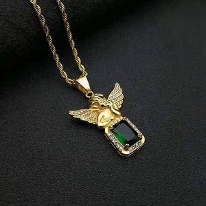 Yunnique – collier avec pendentif ange Hip Hop, en acier inoxydable plaqué or, zircone cubique, bijoux de fête, pendentif unisexe à la mode - Product Image 3