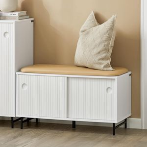 <span class=keywords><strong>Banc</strong></span> à chaussures avec siège et portes coulissantes avec espace de rangement <span class=keywords><strong>Banc</strong></span> de couloir <span class=keywords><strong>Banc</strong></span> de <span class=keywords><strong>coffre</strong></span> à chaussures Siège de commode - Product Image 1
