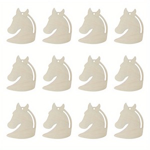12 buah kerajinan kuda kayu cutout kustom dengan lubang tali rami untuk hadiah DIY dan dekorasi rumah-dropshipping