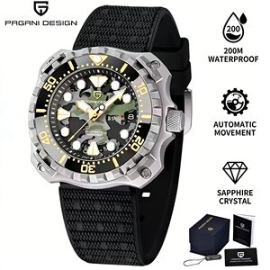 PAGANI DESIGN Luxe heren automatisch mechanisch NH35 uurwerkhorloge Saffierrubber Waterdicht duikhorloge Reloj Hombre - Product Image 1