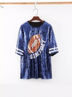 Vente en gros Rugby Game Day Sweatshirt à paillettes Tops Chemises Robes à paillettes décontractées pour femmes