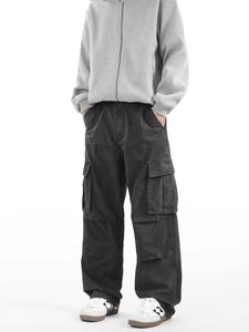 2025 nouveau printemps automne hommes Cargo pantalon nouveau Style rétro américain multi-poches lâche droite décontracté couleur unie pantalons longs - Product Image 6