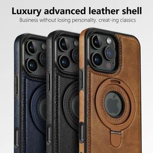 Custodia in <span class=keywords><strong>pelle</strong></span> con cuciture di lusso con supporto ad anello in metallo custodia per telefono magnetico per <span class=keywords><strong>iPhone</strong></span> 17 Pro Max Kickstand per <span class=keywords><strong>iphone</strong></span> 17 16E - Product Image 6