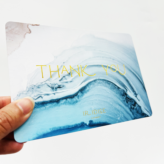 Custom Logo Design Printing  Art Paper Card Gold Foil Thank You Post Cards for Business