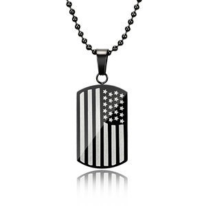 Collar de cadena con colgante de Etiqueta de perro con bandera de tira de estrella americana grande de color negro puro de acero inoxidable 316L de alta calidad Tagor - Product Image 1