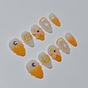 Muhaha Trend Design Marka Ongles imprimés couleur <span class=keywords><strong>orange</strong></span> ornés de fleurs - Product Image 1