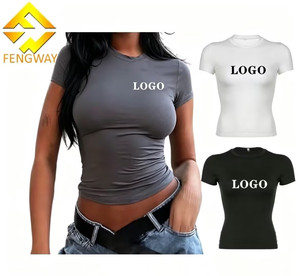 T-shirts pour <span class=keywords><strong>femme</strong></span> 2026 avec logo personnalisé, vente en gros, Crop Top, à strass en relief, <span class=keywords><strong>uni</strong></span>, sexy, ajusté, fin, vierge - Product Image 1
