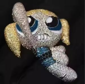 3.30Ct redondo brillante Moissanite Puff Girl colgante de dibujos animados 14K joyería chapada en oro blanco para mujeres y niñas - Product Image 2