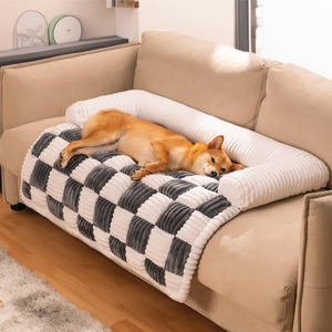 Lujo crema cuadrado a cuadros acogedor perro cama Mat muebles Protector cubierta con reposacabezas mascota perro sofá cubierta logotipo personalizado - Product Image 2