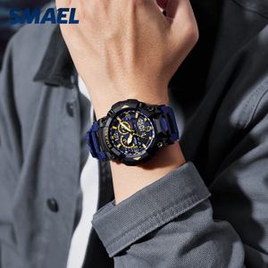 Montre sport chronographe SMAEL 8099, nouveau design, étanche, lumineuse, analogique-digitale, électronique, pour plongeurs - Product Image 4