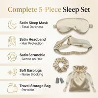 5 Pcs Set Masker Tidur Kasual Sutra Buatan Empat Musim, Ikat Rambut, Penutup Telinga, dan Kantung dengan Logo Kustom