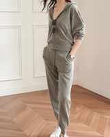 Sweat à capuche laine cachemire femmes pull cardigan haut pantalon long ensemble assorti Sport