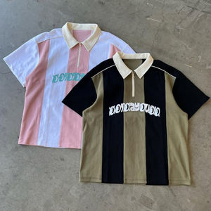 Haute qualité personnalisé sérigraphie hommes décontracté Patchwork bloc de couleur fermeture éclair Boxy Fit à manches courtes Polo t Merde - Product Image 1