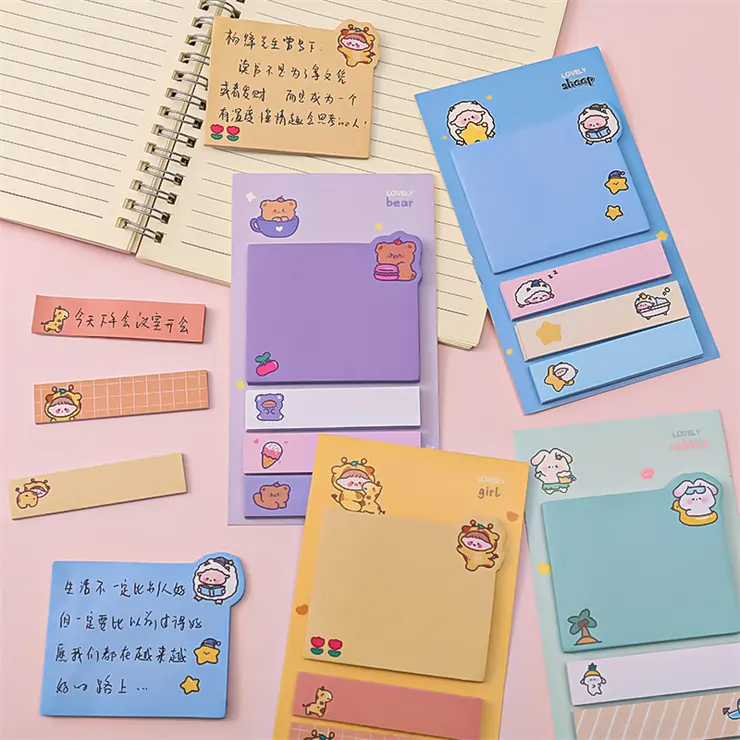 Office cute diy plan writing stationery for girls, High Quality Student Gifts solid color paper sticky notes memory book