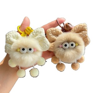 Ciondolo Peluche Morbido Ecologico in Finta Pelliccia di Coniglio Rex con Fiocco, Piccolo Charm a Forma di Pallina di Carbone, Regalo Creativo, Portachiavi - Product Image 5