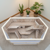 SDHC001 Maison pour animaux de compagnie multifonctionnelle en bois naturel, écologique, respirante et durable, pour hamster, cochon d'Inde, utilisation intérieure/extérieure