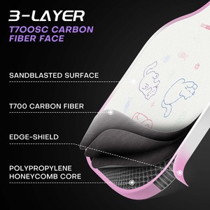Raquette de pickleball personnalisée de haute qualité en fibre de carbone T700 avec noyau en nid d'abeille sans bordure pour l'entraînement du sweet spot - Product Image 3