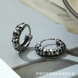 Pendientes de aro con diseño de esqueleto, acero inoxidable, plata tibetana, estilo punk para hombre, 1 par - Product Image 2