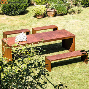 Ensemble table et banc en acier corten rustique industriel, mobilier de jardin extérieur, résistant aux intempéries, solution durable pour la terrasse - Product Image 4